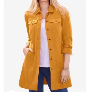 Jessica London Long Denim Jacket Yellow Gold Pockets Cotton 2X